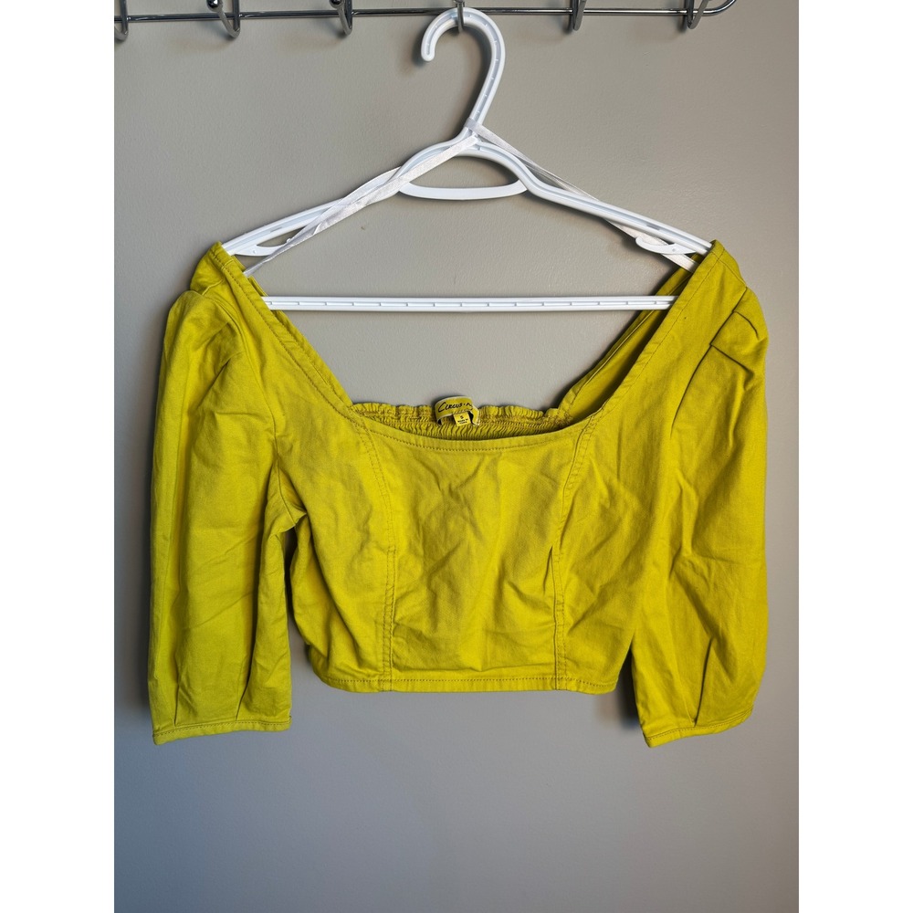 Circus NY Womens Mustard Yellow Smocked Crop Top S Cottagecore Boho Festival